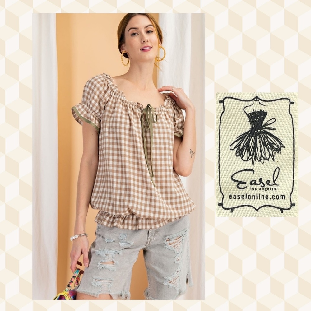 Easel Plaid About You" Ruffled Neck & Sleeve Top
